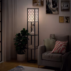 HOMCOM Modern Floor Lamp Light w/ 4-tier Storage Shelves Fabric Lampshade Black - Additional view 8