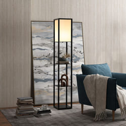 HOMCOM Floor Lamp Reading Lamp with 3-Tier Storage Shelf for Home Office, Black
