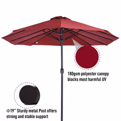 Outsunny 4.6M Garden Patio Umbrella Canopy Parasol Sun Shade w/o Base Wine Red