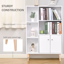 HOMCOM Cabinet Shelves Bookcase Storage Unit Free Standing w/ Two Doors White