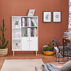 HOMCOM Cabinet Shelves Bookcase Storage Unit Free Standing w/ Two Doors White - Additional view 5