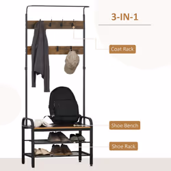 HOMCOM Industrial Coat Rack Stand with 8 Hooks Hangers Storage Cabinet Brown - Additional view 11