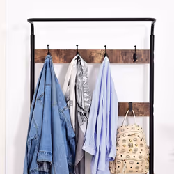 HOMCOM Industrial Coat Rack Stand with 8 Hooks Hangers Storage Cabinet Brown