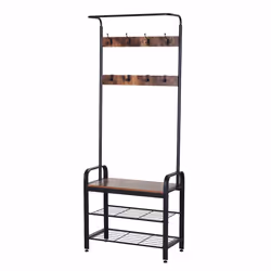 HOMCOM Industrial Coat Rack Stand with 8 Hooks Hangers Storage Cabinet Brown - Additional view 4