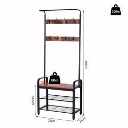 HOMCOM Industrial Coat Rack Stand with 8 Hooks Hangers Storage Cabinet Brown - Additional view 5