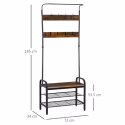 HOMCOM Industrial Coat Rack Stand with 8 Hooks Hangers Storage Cabinet Brown - Additional view 9