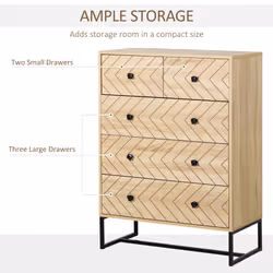 HOMCOM Chest Of 5 Drawers Storage Unit Unique Zigzag Design Anti Tip & Top