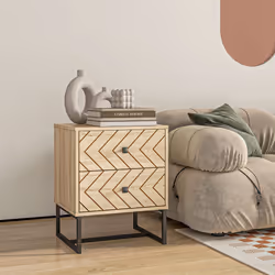 HOMCOM Bedside Table Unit Unique Zig Zag Design w/ Black Metal Handles Melamine