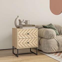 HOMCOM Bedside Table Unit Unique Zig Zag Design w/ Black Metal Handles Melamine