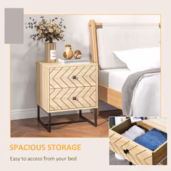 HOMCOM Bedside Table Unit Unique Zig Zag Design w/ Black Metal Handles Melamine