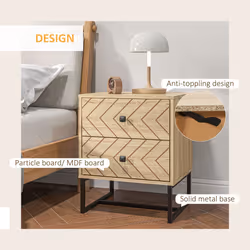 HOMCOM Bedside Table Unit Unique Zig Zag Design w/ Black Metal Handles Melamine - Additional view 4