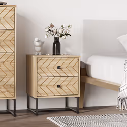 HOMCOM Bedside Table Unit Unique Zig Zag Design w/ Black Metal Handles Melamine - Additional view 5