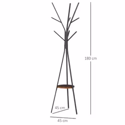HOMCOM 180cm Free Standing Coat Rack Metal Shelf Holder Stand Hat Hanger Brown