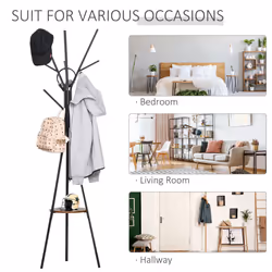 HOMCOM 180cm Free Standing Coat Rack Metal Shelf Holder Stand Hat Hanger Brown - Additional view 5