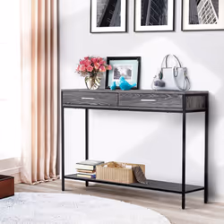 HOMCOM Console Table Worktop Bottom Shelf 2 Drawer Industrial Minimal Style Grey