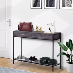 HOMCOM Console Table Worktop Bottom Shelf 2 Drawer Industrial Minimal Style Grey