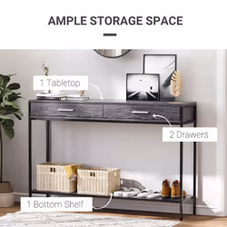 HOMCOM Console Table Worktop Bottom Shelf 2 Drawer Industrial Minimal Style Grey