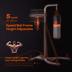 HOMCOM Punchbag & Speedball Boxing Station w/ Freestanding Frame, Grey