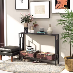HOMCOM Industrial Console Table w/ Storage Shelf Black Metal Frame Grey - Additional view 6