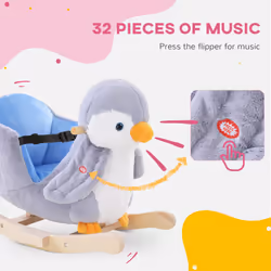 HOMCOM Animal Baby Rocking Horse Penguin Plush Musical Button w/32 Songs Wood
