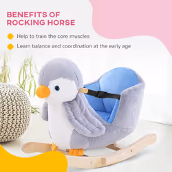 HOMCOM Animal Baby Rocking Horse Penguin Plush Musical Button w/32 Songs Wood