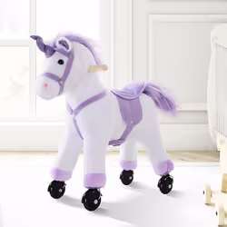 HOMCOM Kids Plush Ride-On Unicorn Walking Horse Toy w/Realistic Sound Handlebar