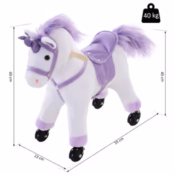 HOMCOM Kids Plush Ride-On Unicorn Walking Horse Toy w/Realistic Sound Handlebar