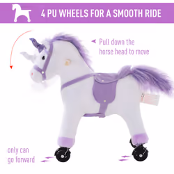 HOMCOM Kids Plush Ride-On Unicorn Walking Horse Toy w/Realistic Sound Handlebar