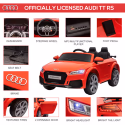 HOMCOM 12V Battery Licensed Audi TT RS Ride-On Car w/ Headlight, Red