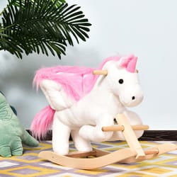 HOMCOM Kids Wooden Ride On Unicorn Rocking Horse Plush Toy Soft Seat Pink