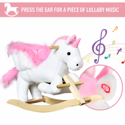 HOMCOM Kids Wooden Ride On Unicorn Rocking Horse Plush Toy Soft Seat Pink - Additional view 4