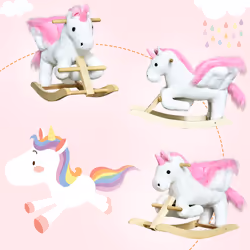 HOMCOM Kids Wooden Ride On Unicorn Rocking Horse Plush Toy Soft Seat Pink - Additional view 5