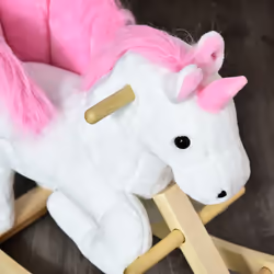 HOMCOM Kids Wooden Ride On Unicorn Rocking Horse Plush Toy Soft Seat Pink - Additional view 7