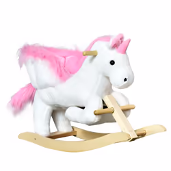 HOMCOM Kids Wooden Ride On Unicorn Rocking Horse Plush Toy Soft Seat Pink - Additional view 8