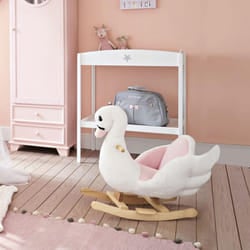 HOMCOM Kids Rocking Horse Ride On Swan Toy w/ Music Safety Seat for Toddler