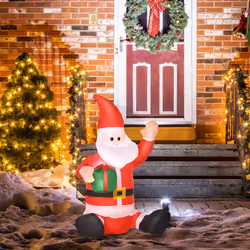 HOMCOM 4ft Lighted Inflatable Santa Claus with Gift Box Christmas Outdoor