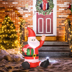 HOMCOM 4ft Lighted Inflatable Santa Claus with Gift Box Christmas Outdoor