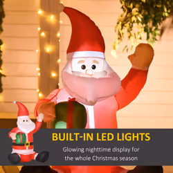 HOMCOM 4ft Lighted Inflatable Santa Claus with Gift Box Christmas Outdoor