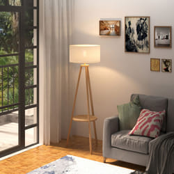 HOMCOM Floor Lamp Bedside Light  Free Standing Tripod Holder Storage Shelf Linen