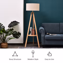 HOMCOM Floor Lamp Bedside Light  Free Standing Tripod Holder Storage Shelf Linen