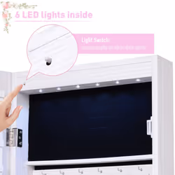 HOMCOM Hanging Mirrored Jewel Storage Cabinet with Lock LED White