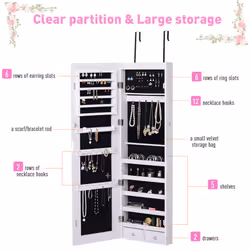 HOMCOM Hanging Mirrored Jewel Storage Cabinet with Lock LED White - Additional view 4