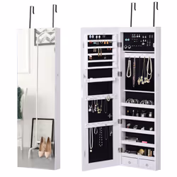 HOMCOM Hanging Mirrored Jewel Storage Cabinet with Lock LED White - Additional view 6