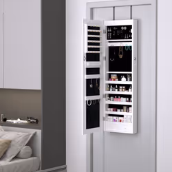 HOMCOM Hanging Mirrored Jewel Storage Cabinet with Lock LED White - Additional view 7