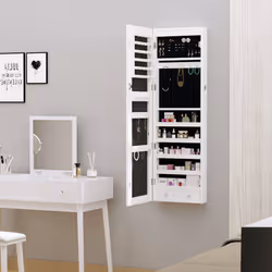 HOMCOM Hanging Mirrored Jewel Storage Cabinet with Lock LED White - Additional view 8