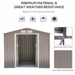Outsunny 7 x 4ft Garden Shed Storage with Foundation Kit and Vents, Grey - Additional view 10
