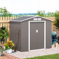 Outsunny 7 x 4ft Garden Shed Storage with Foundation Kit and Vents, Grey