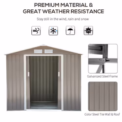 Outsunny 7 x 4ft Garden Shed Storage with Foundation Kit and Vents, Grey