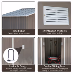 Outsunny 7 x 4ft Garden Shed Storage with Foundation Kit and Vents, Grey - Additional view 5