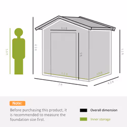 Outsunny 7 x 4ft Garden Shed Storage with Foundation Kit and Vents, Grey - Additional view 8